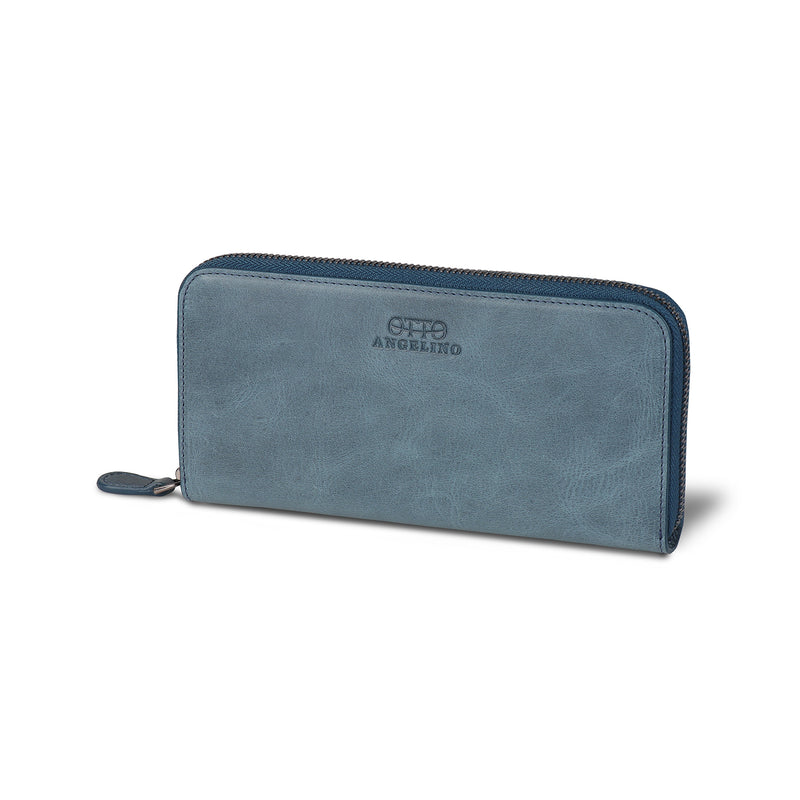 Otto Angelino Leather Zippered Clutch with Phone Compatible Slots