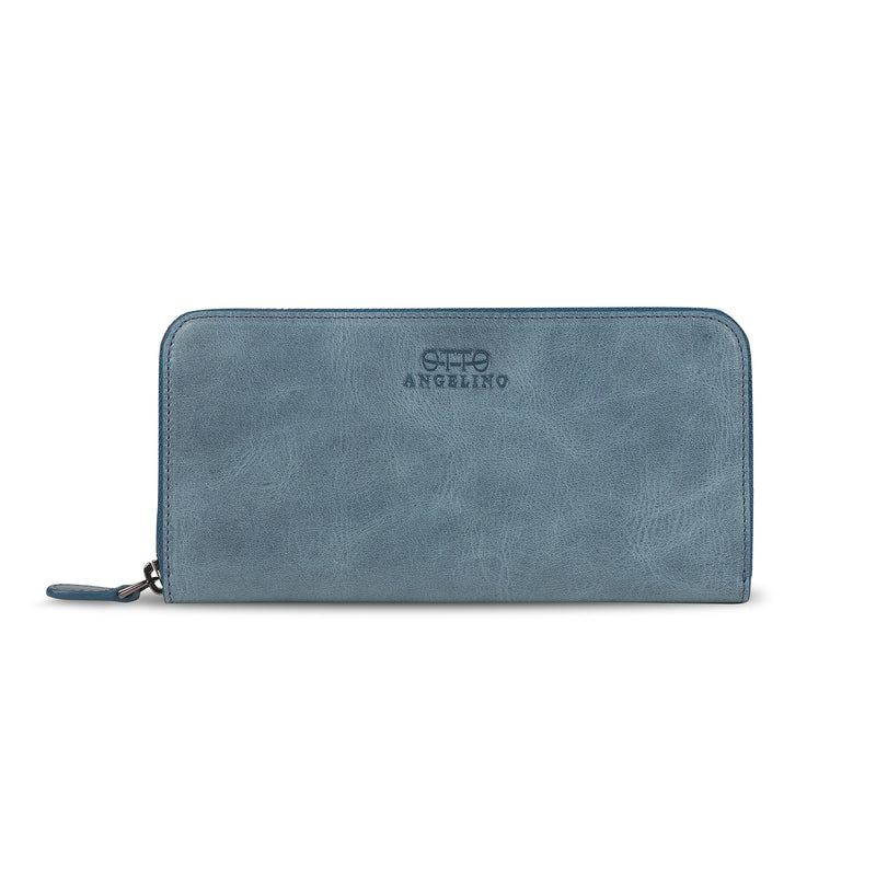 Otto Angelino Leather Zippered Clutch with Phone Compatible Slots