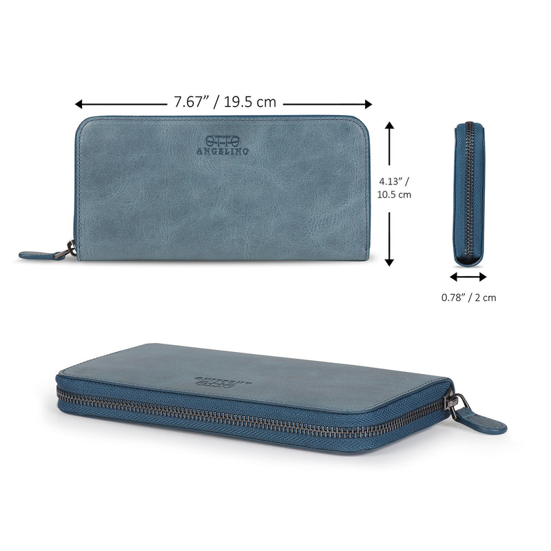Otto Angelino Leather Zippered Clutch with Phone Compatible Slots