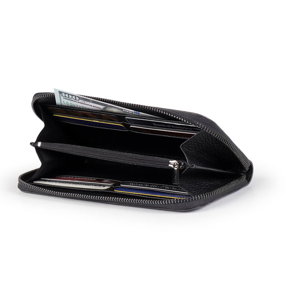 Otto Angelino Leather Zippered Clutch with Phone Compatible Slots