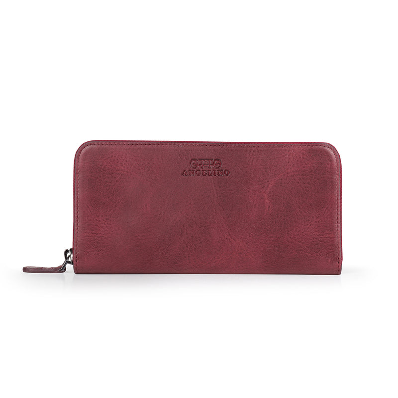Otto Angelino Leather Zippered Clutch with Phone Compatible Slots