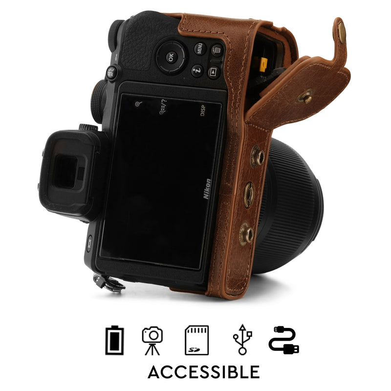 MegaGear Nikon Z50 (50-250mm) Ever Ready Top Grain Leather Camera Case