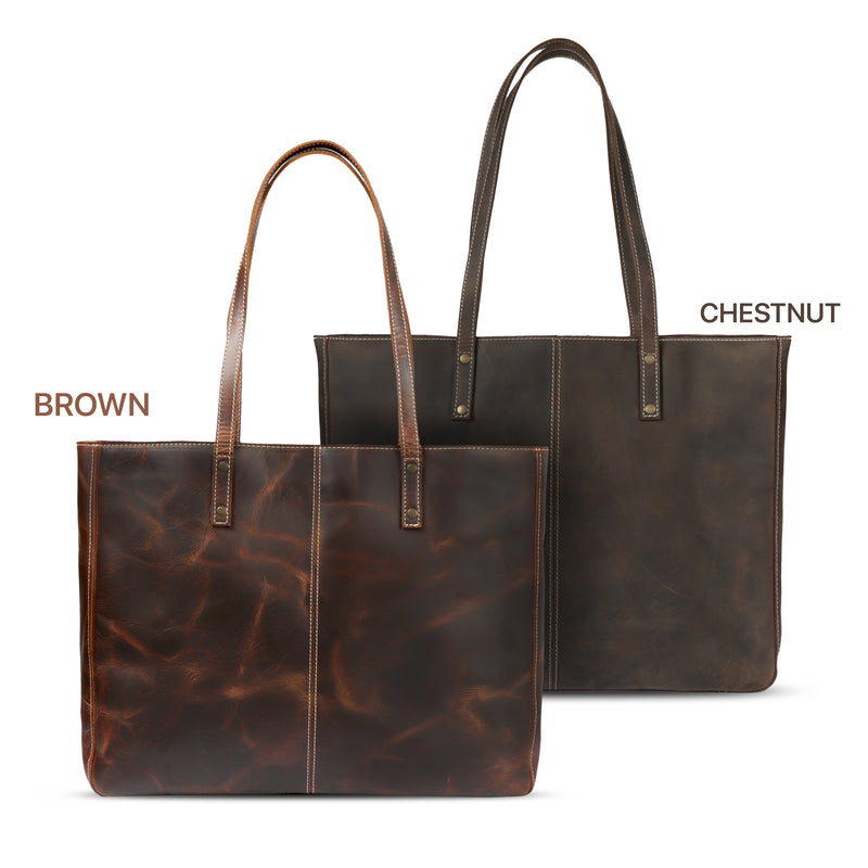 Full grain online leather tote