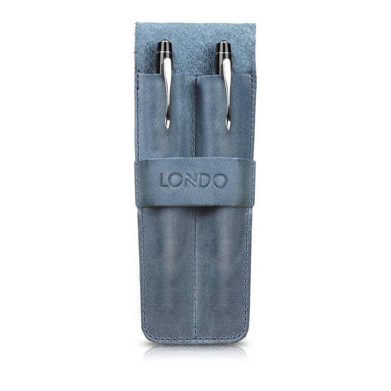 Londo Top Grain Leather Pen and Pencil Case with Tuck in Flap - Two Compartment