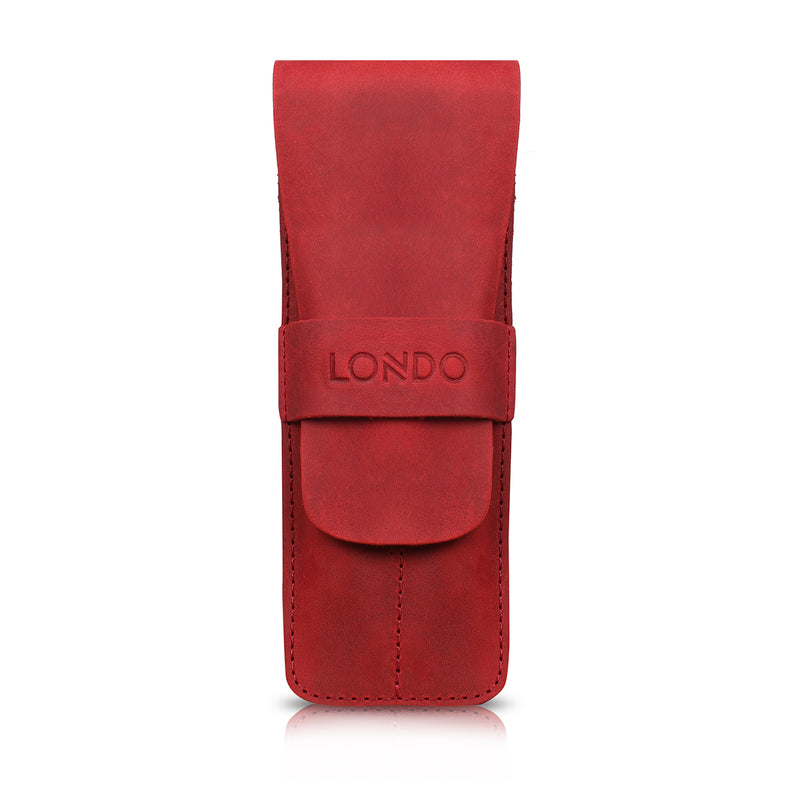 Londo Top Grain Leather Pen and Pencil Case with Tuck in Flap - Two Compartment