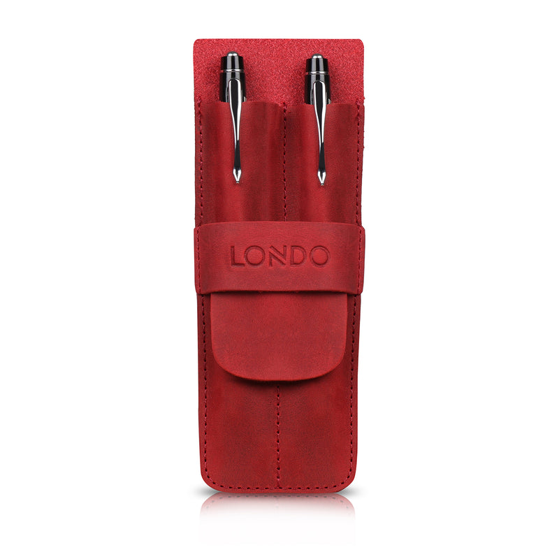 Londo Top Grain Leather Pen and Pencil Case with Tuck in Flap - Two Compartment