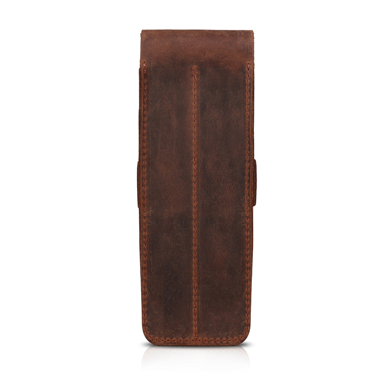 Londo Top Grain Leather Pen and Pencil Case with Tuck in Flap - Two Compartment