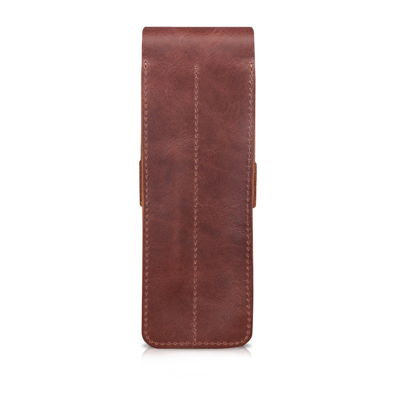 Londo Top Grain Leather Pen and Pencil Case with Tuck in Flap - Two Compartment