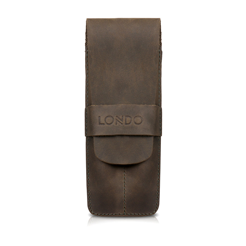 Londo Top Grain Leather Pen and Pencil Case with Tuck in Flap - Two Compartment