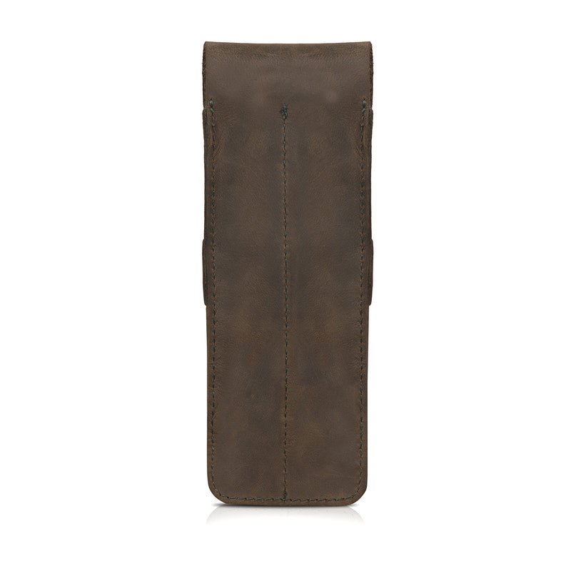 Londo Top Grain Leather Pen and Pencil Case with Tuck in Flap - Two Compartment