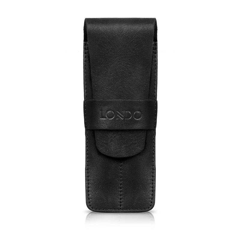 Londo Top Grain Leather Pen and Pencil Case with Tuck in Flap - Two Compartment