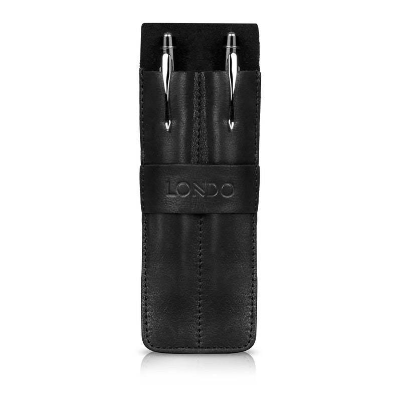 Londo Top Grain Leather Pen and Pencil Case with Tuck in Flap - Two Compartment