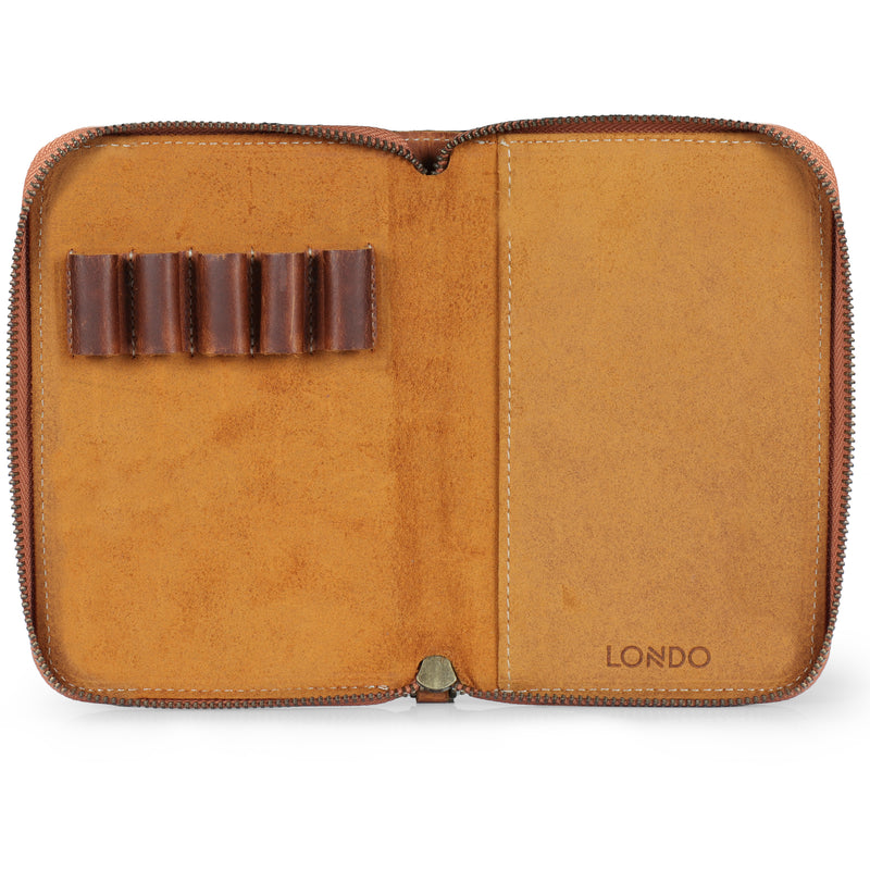 Londo Genuine Leather Padfolio with Pencil Holder Notepad and Zipper Closure