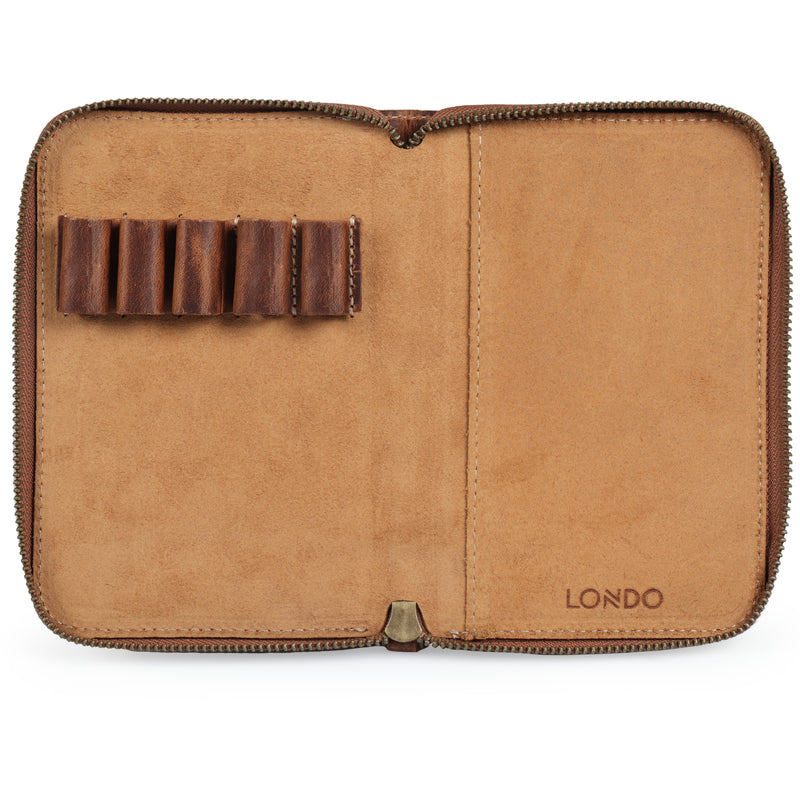 Londo Zippered Genuine Leather Pen and Pencil Case Brown OTTO250