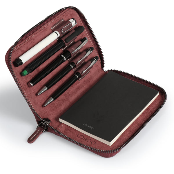 Londo Genuine Leather Padfolio with Pencil Holder Notepad and Zipper Closure