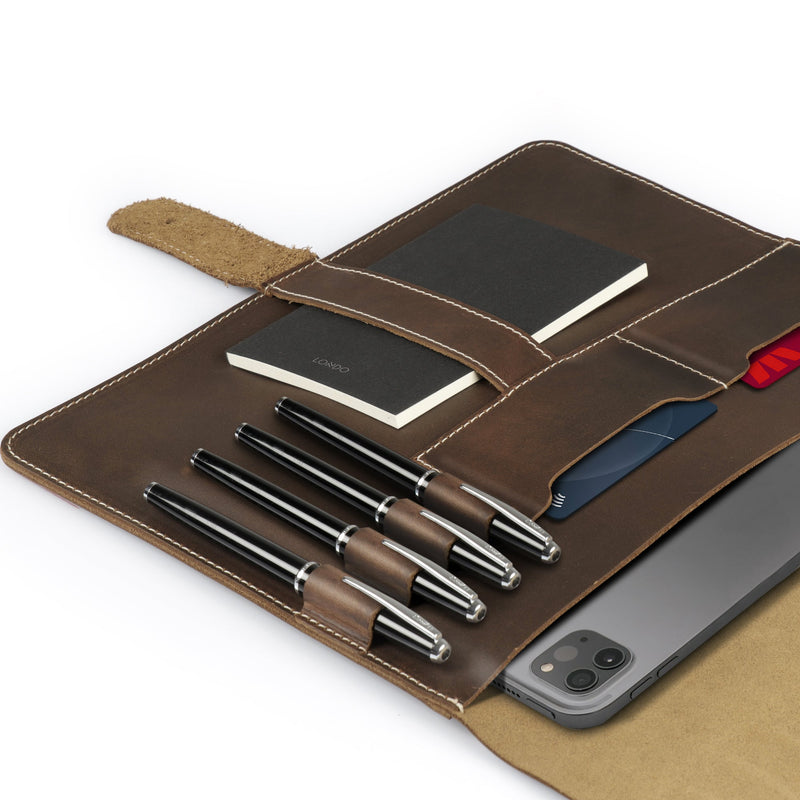 Londo Genuine Leather Tablet Cover with Two Card Slots & Leather Pen / Pencil Holders