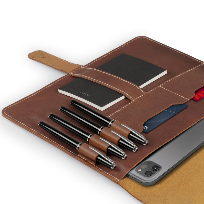 Londo Genuine Leather Tablet Cover with Two Card Slots & Leather Pen / Pencil Holders