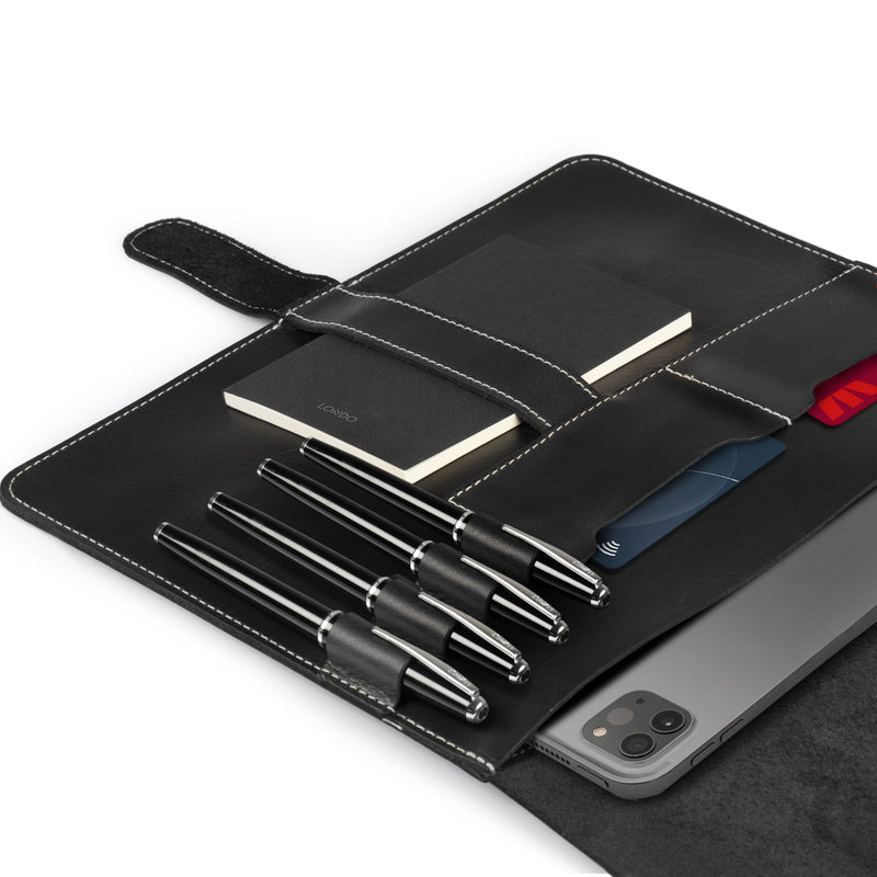 Londo Genuine Leather Tablet Cover with Two Card Slots & Leather Pen / Pencil Holders