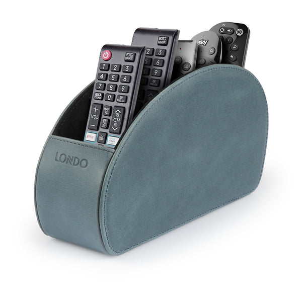 Londo Remote Control Holder with 5 Pockets, Store DVD, Blu-Ray, TV, Roku or Apple TV Remotes, Italian Top Grain Leather with Suede Lining