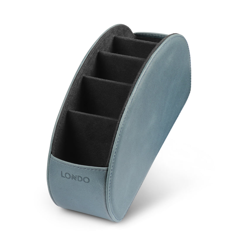 Londo Remote Control Holder with 5 Pockets, Store DVD, Blu-Ray, TV, Roku or Apple TV Remotes, Italian Top Grain Leather with Suede Lining