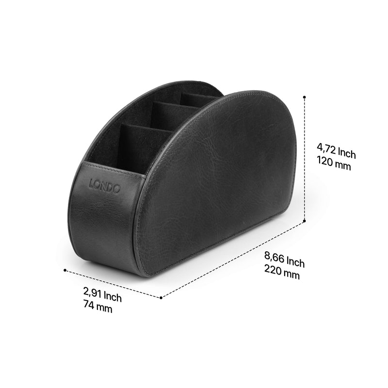 Londo Remote Control Holder with 5 Pockets, Store DVD, Blu-Ray, TV, Roku or Apple TV Remotes, Italian Top Grain Leather with Suede Lining