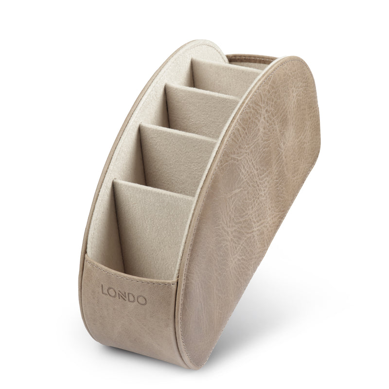 Londo Remote Control Holder with 5 Pockets, Store DVD, Blu-Ray, TV, Roku or Apple TV Remotes, Italian Top Grain Leather with Suede Lining