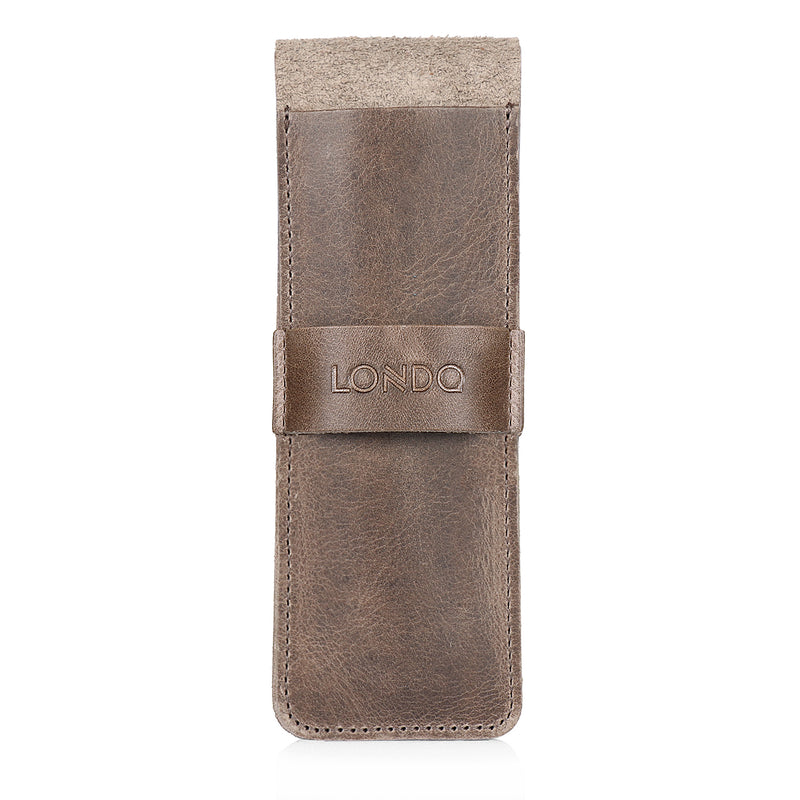 Londo Top Grain Leather Pen and Pencil Case with Tuck in Flap