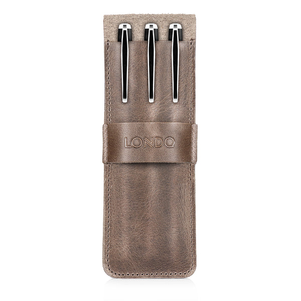 Londo Top Grain Leather Pen and Pencil Case with Tuck in Flap