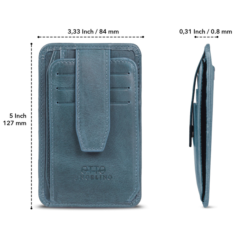 Otto Angelino Italian Top Grain Leather Minimalist Men Wallet, Slim, Credit Card Holder, Zippered Coin Slot, RFID Blocking
