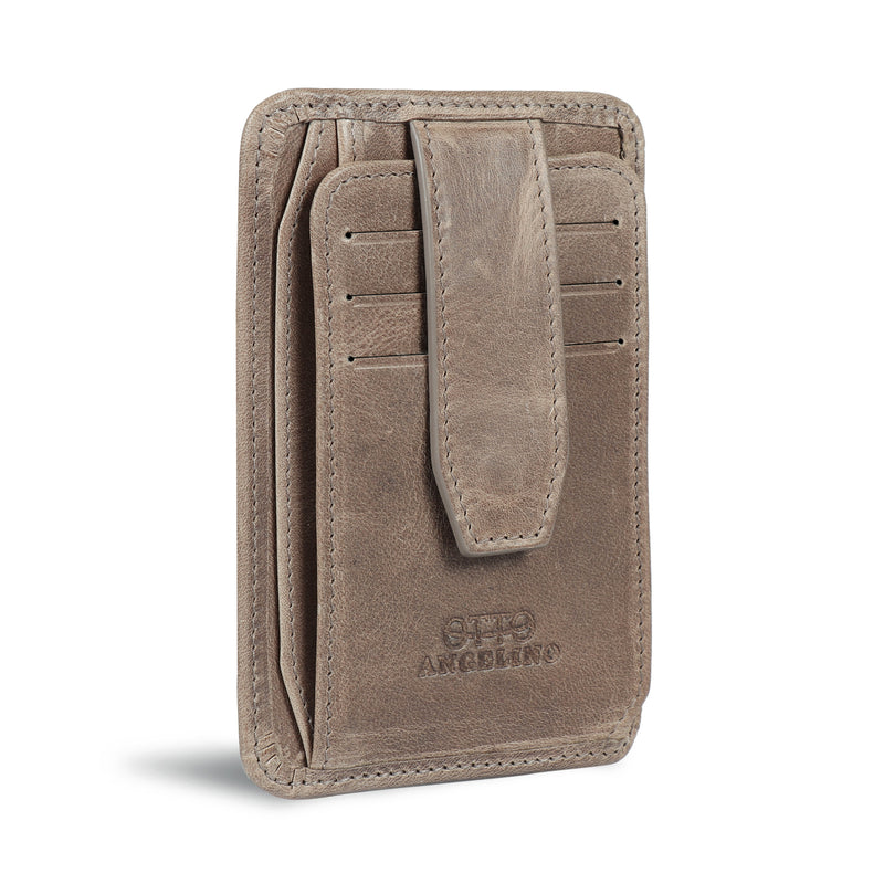 Otto Angelino Italian Top Grain Leather Minimalist Men Wallet, Slim, Credit Card Holder, Zippered Coin Slot, RFID Blocking