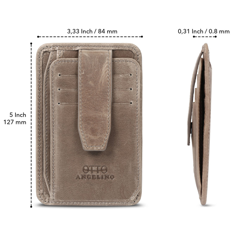 Otto Angelino Italian Top Grain Leather Minimalist Men Wallet, Slim, Credit Card Holder, Zippered Coin Slot, RFID Blocking