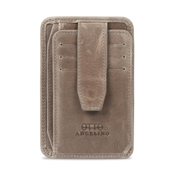 Otto Angelino Italian Top Grain Leather Minimalist Men Wallet, Slim, Credit Card Holder, Zippered Coin Slot, RFID Blocking