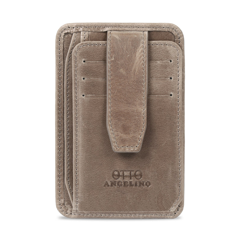 Otto Angelino Italian Top Grain Leather Minimalist Men Wallet, Slim, Credit Card Holder, Zippered Coin Slot, RFID Blocking