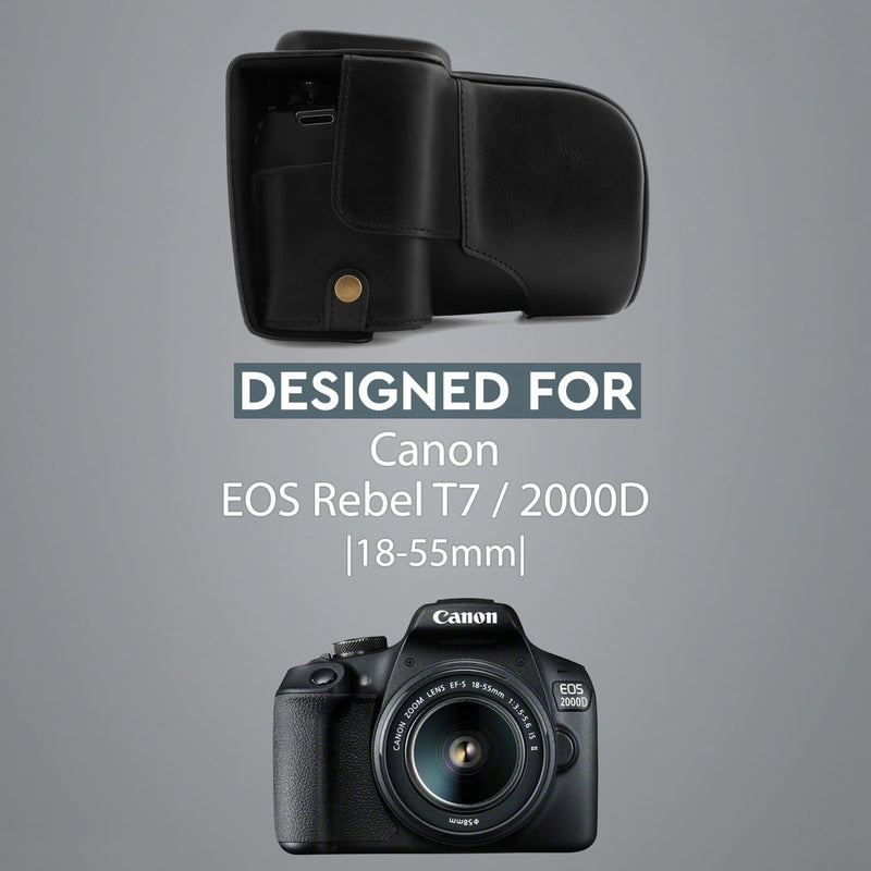 MegaGear Canon EOS Rebel T7 (18-55mm), 2000D (18-55mm) Ever Ready Leather Camera Case and Strap