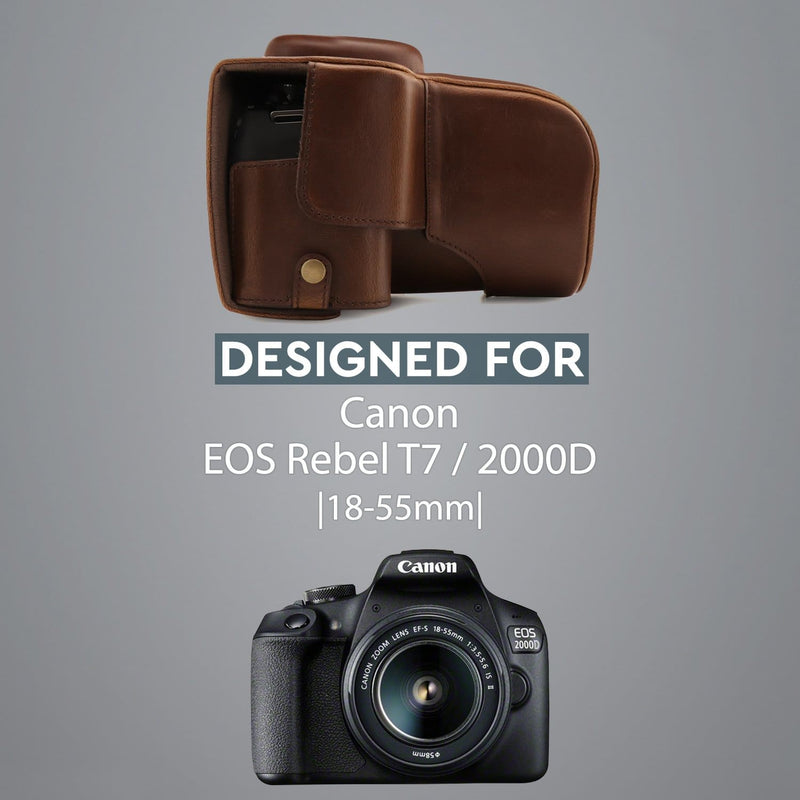 MegaGear Canon EOS Rebel T7 (18-55mm), 2000D (18-55mm) Ever Ready Leather Camera Case and Strap