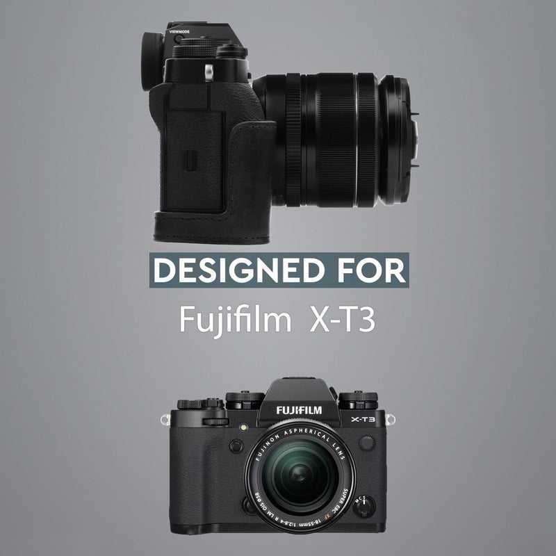 MegaGear Fujifilm X-T3 Ever Ready Top Grain Leather Camera Half Case and Strap