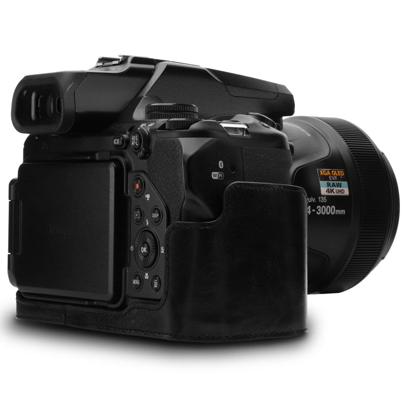 MegaGear Nikon Coolpix P1000 Ever Ready Leather Camera Half Case and Strap