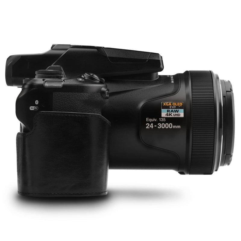 MegaGear Nikon Coolpix P1000 Ever Ready Leather Camera Half Case and Strap