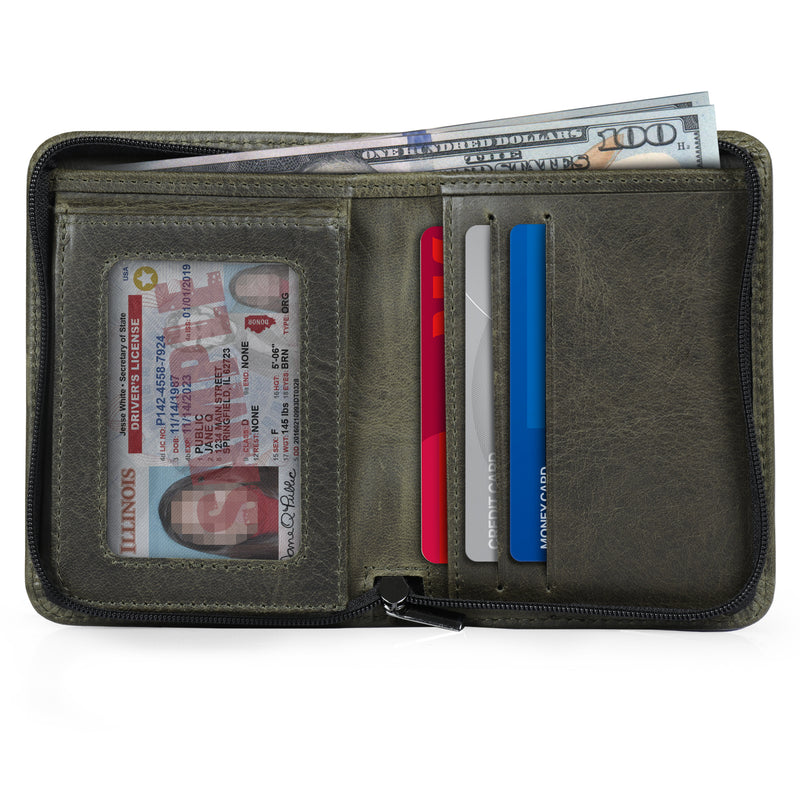 Small Men's Leather Trifold Wallet - 12 Card Slots - RFID Blocking
