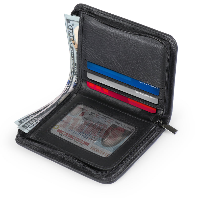 Otto Angelino RFID Blocking Men Zippered Bifold Wallet, Italian