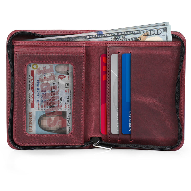 Otto Angelino Men's RFID Blocking Zippered Bifold Wallet