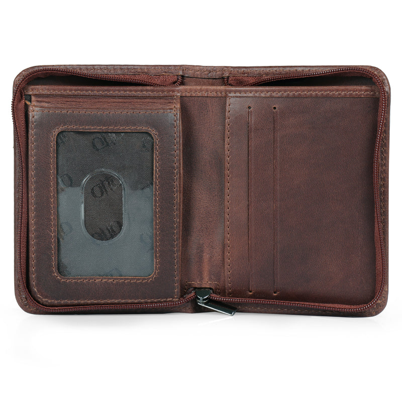 Otto Angelino RFID Blocking Men Zippered Bifold Wallet, Italian Top Grain Leather, Slim Travel Comfort, Credit Card Holder