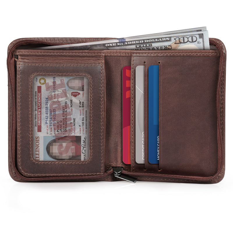 Otto Angelino Men's RFID Blocking Zippered Bifold Wallet