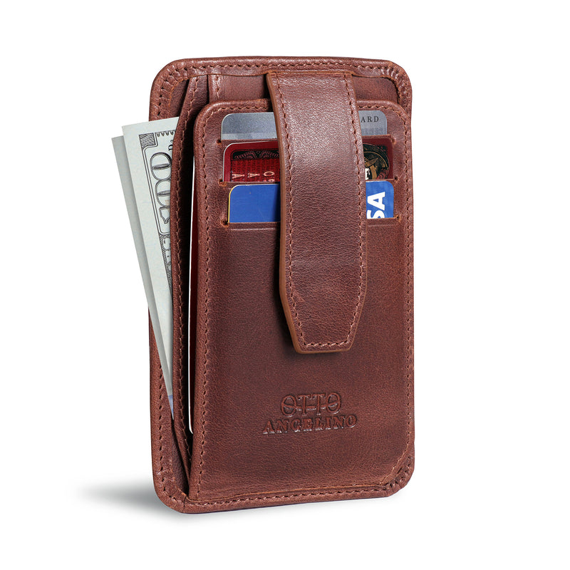 Otto Angelino RFID Blocking Minimalist Men’s Wallet - Slim, Italian Leather Credit Card Holder and Zippered Coin Slot