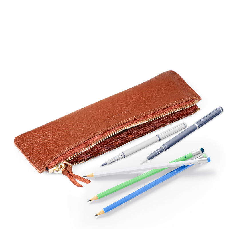 Compact Pencil Case Slim Pencil Pouch Leather Zipper Pen, Pencil & Cosmetic  Case - Pouch Stationery Bag