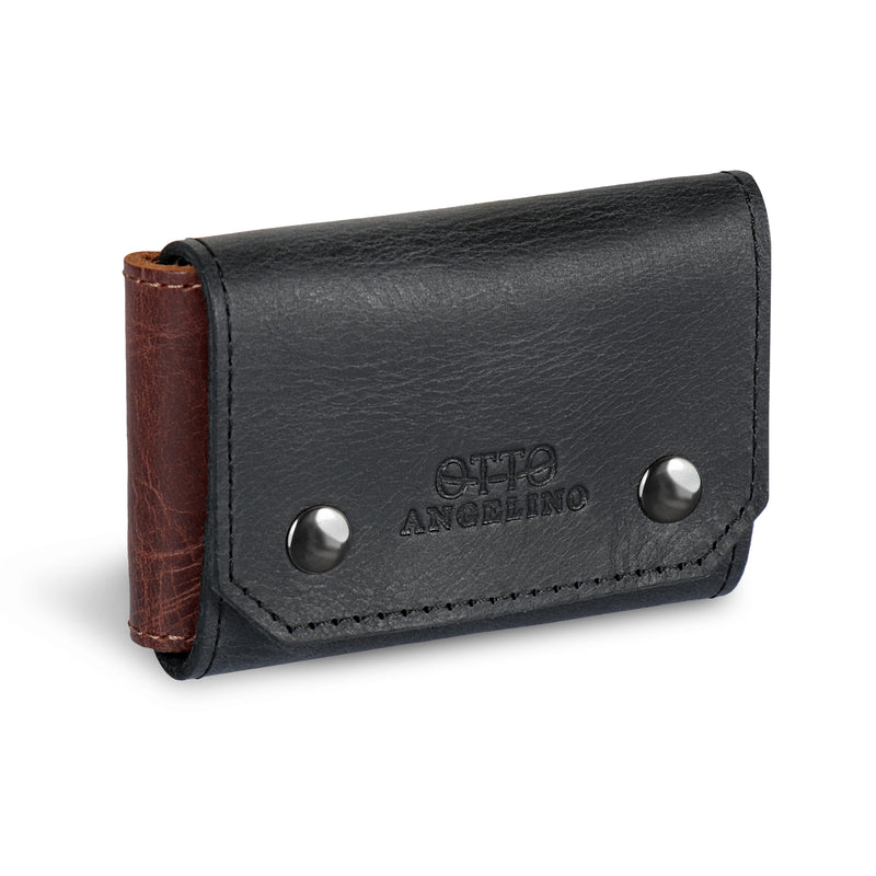 Otto Angelino Top Grain Leather Credit and Business Card Case with Snap Fastener Closure, Unisex