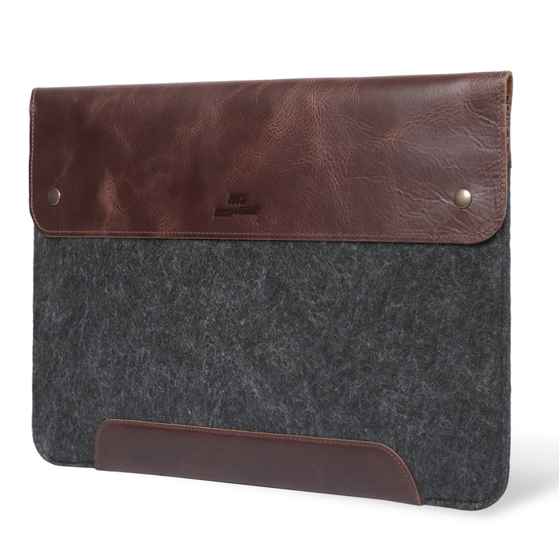 MegaGear Fine Leather and Fleece Sleeve Bag for MacBook Pro, MacBook Air and iPad Case