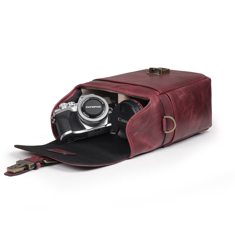 MegaGear Torres Mini Top Grain Leather Camera Messenger Bag for Mirrorless, Instant and DSLR Cameras