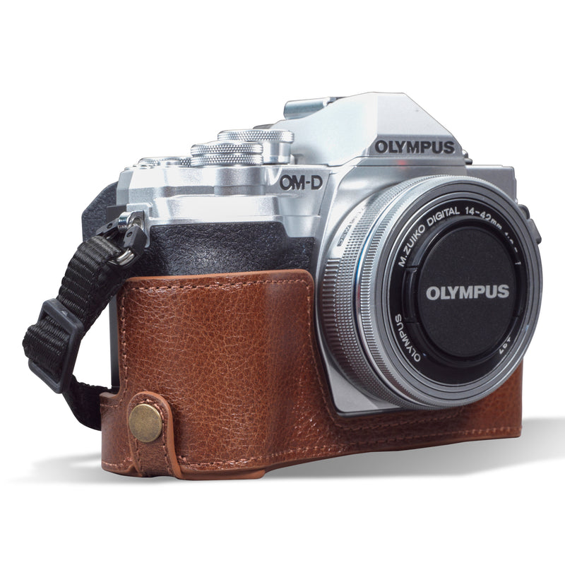 MegaGear Olympus OM-D E-M10 Mark IV Ever Ready Genuine Leather Camera Half Case - Brown-1