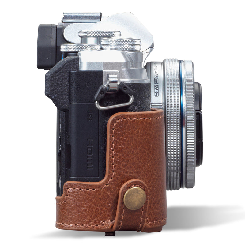 MegaGear Olympus OM-D E-M10 Mark IV Ever Ready Genuine Leather Camera Half Case - Brown-2